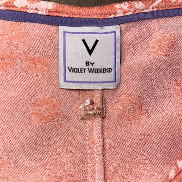 V by Violet Weekend S Coral Pink White Textured Floral Short Sleeve Swing Dress - Picture 12 of 15